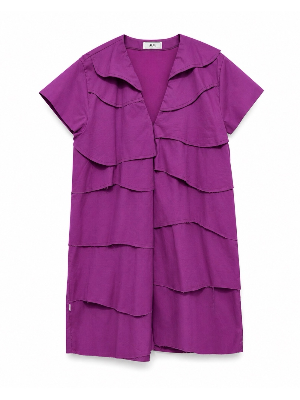 Jijil magenta layered ruffle v-neck sheath dress (EU 44, US 12/14)